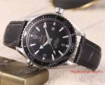 Copy Omega Seamaster Planet Ocean 600m Watch SS Black Leather Band
